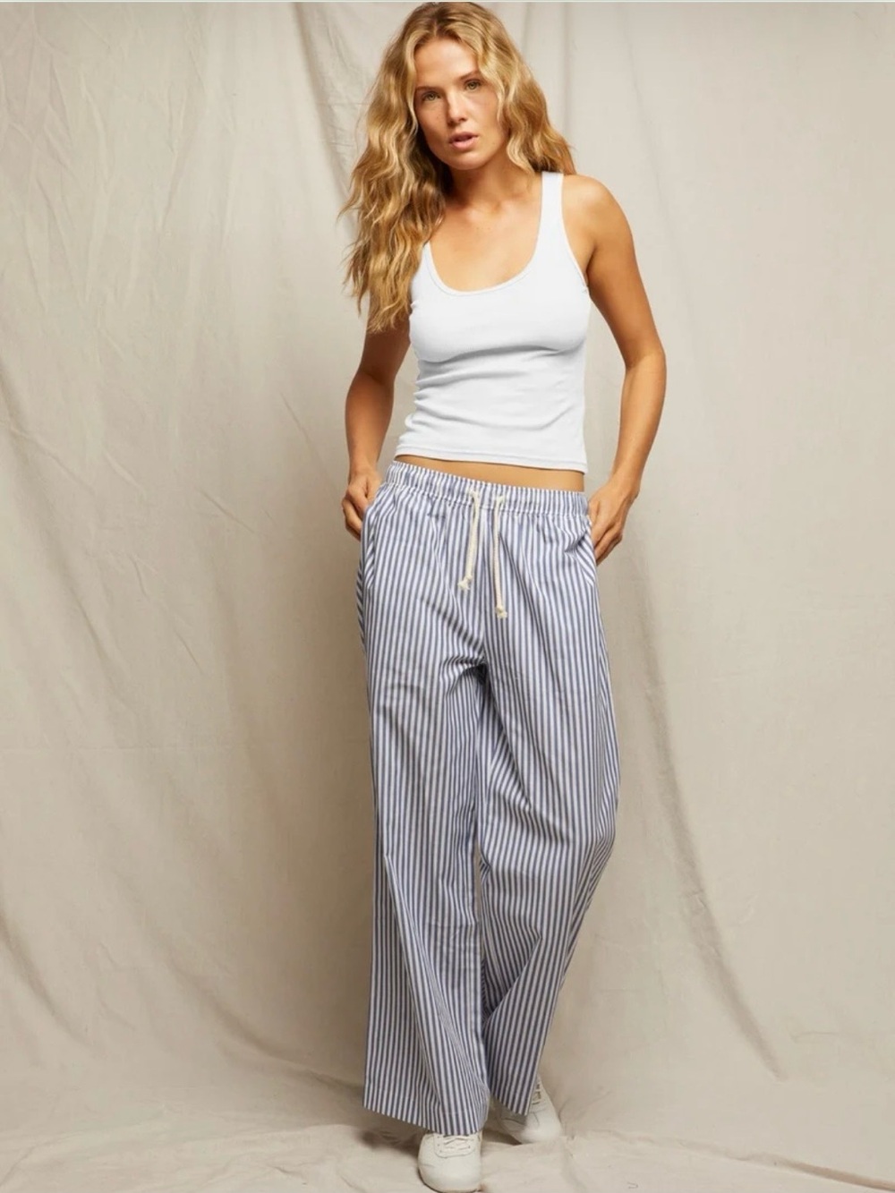 perfectwhitetee Wide-Leg Pants in chambray stripe